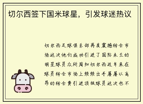 切尔西签下国米球星，引发球迷热议