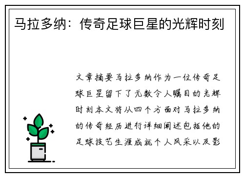 马拉多纳：传奇足球巨星的光辉时刻